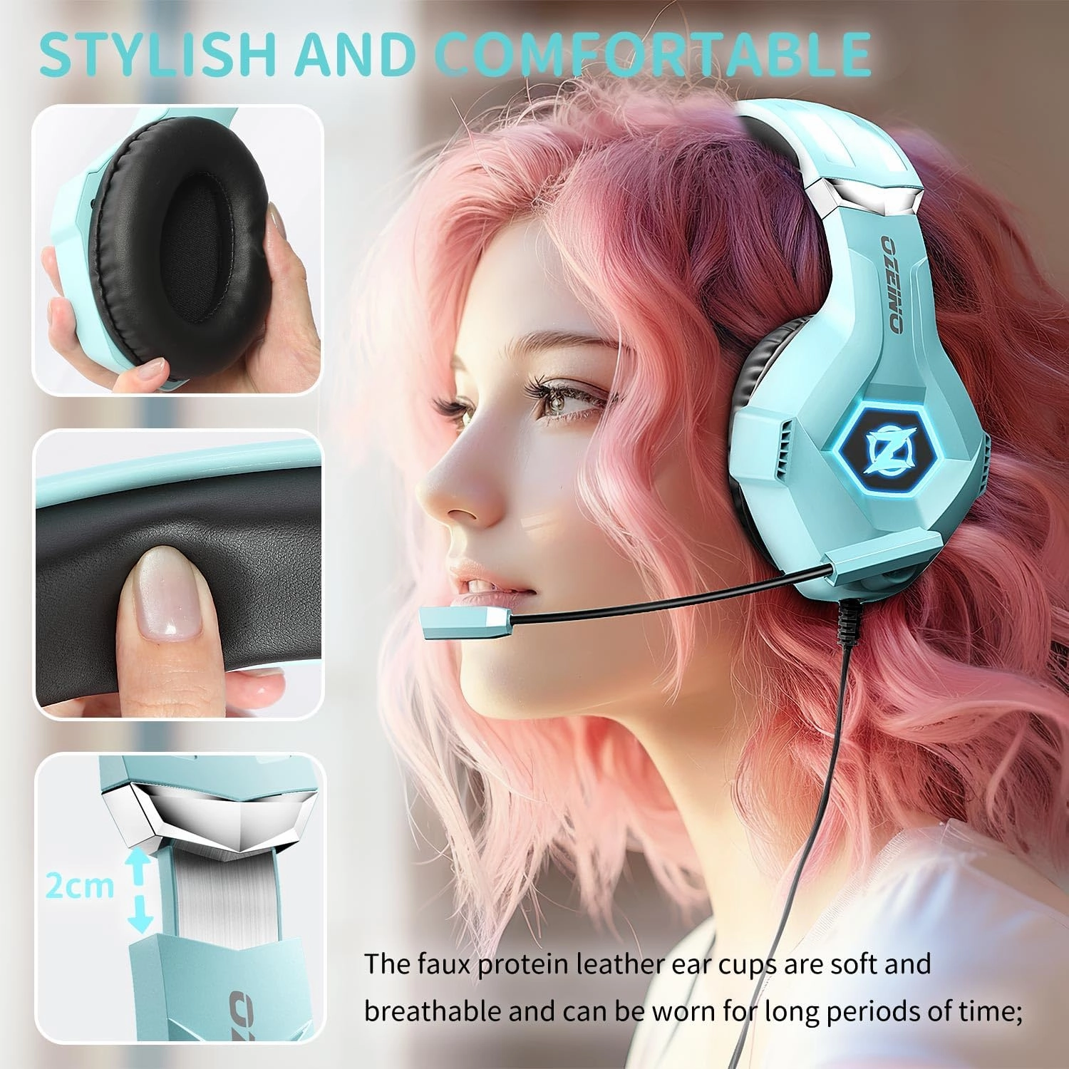 Gaming Headset for PC, Ps4, Ps5, Xbox Headset with 7.1 Surround Sound, Gaming Headphones with Noise Cancelling Mic RGB Light Over Ear Headphones for Xbox Series X/S, Switch-Light Blue