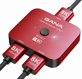 GANA HDMI 2.1 Switch, 8K HDMI Switcher Splitter Bi-Directional 2 in 1 Out, 4K@120Hz,8K@60Hz, 48Gbps Aluminum Ultra HD HDMI Hub Compatible with PS5/4,Xbox,Roku,Apple TV,Fire Stick smart audio hub,voice control speaker,Alexa compatible audio,