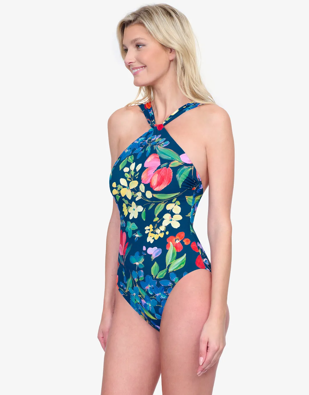 Garden Dream High Neck Swimsuit - Multi Navy