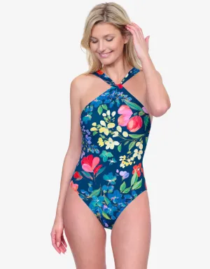 Garden Dream High Neck Swimsuit - Multi Navy