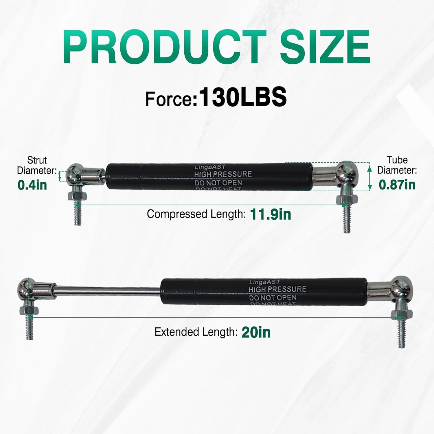Gas Spring Struts Shock Lift Supports for Window Cabinet Heavy Equipment Boat Engine Hatch (130lb, 20in)