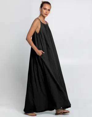 Gathered Maxi Dress - Black