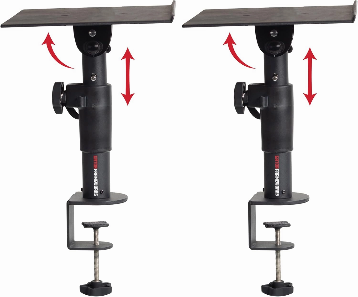 Gator Frameworks Desktop Clamp-On Studio Monitor and Speaker Stand with EVA foam Padded Surface, Angle Adjustable from 0 to 15  Set of 2 (GFWSPKSTMNDSKCMP) studio monitors,nearfield speakers,mixing reference monitors,