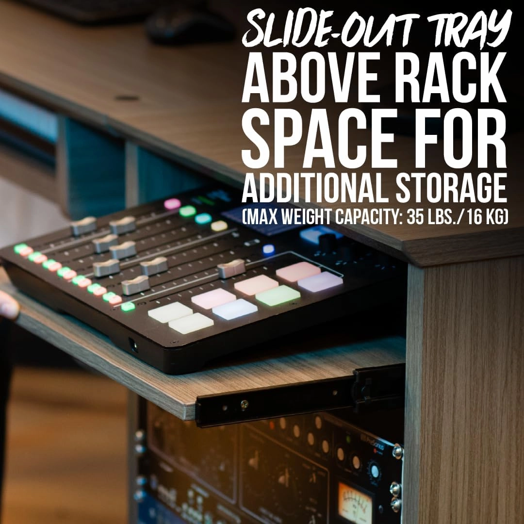 Gator Frameworks Elite Series 10U Studio Rack Desk with Slide-Out Tray and Rear Cable Passthrough, Black Finish (GFW-ELITEDESKRK-BLK)
