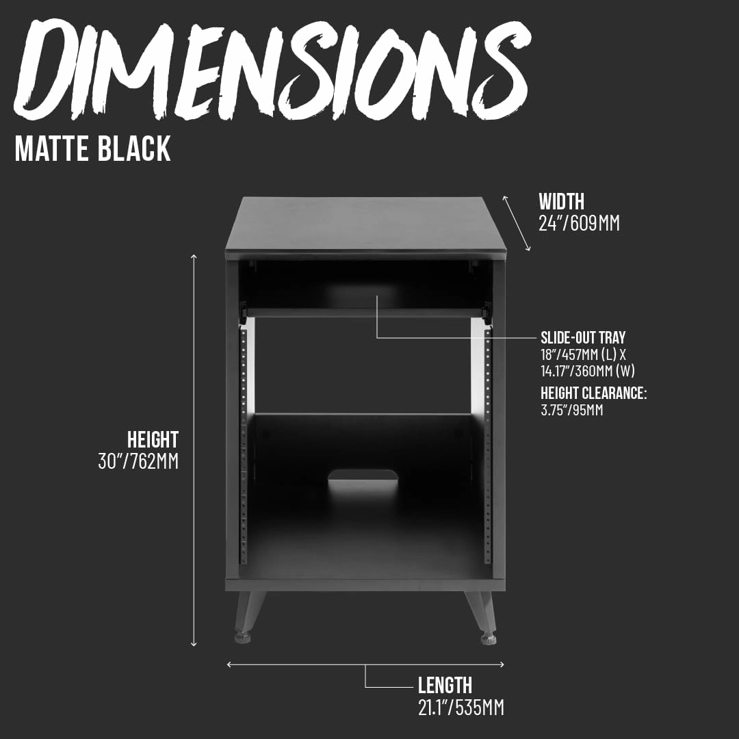 Gator Frameworks Elite Series 10U Studio Rack Desk with Slide-Out Tray and Rear Cable Passthrough, Black Finish (GFW-ELITEDESKRK-BLK)