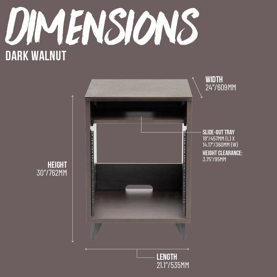 Gator Frameworks Elite Series 10U Studio Rack Desk with Slide-Out Tray and Rear Cable Passthrough, Dark Walnut Finish (GFW-ELITEDESKRK-BRN)