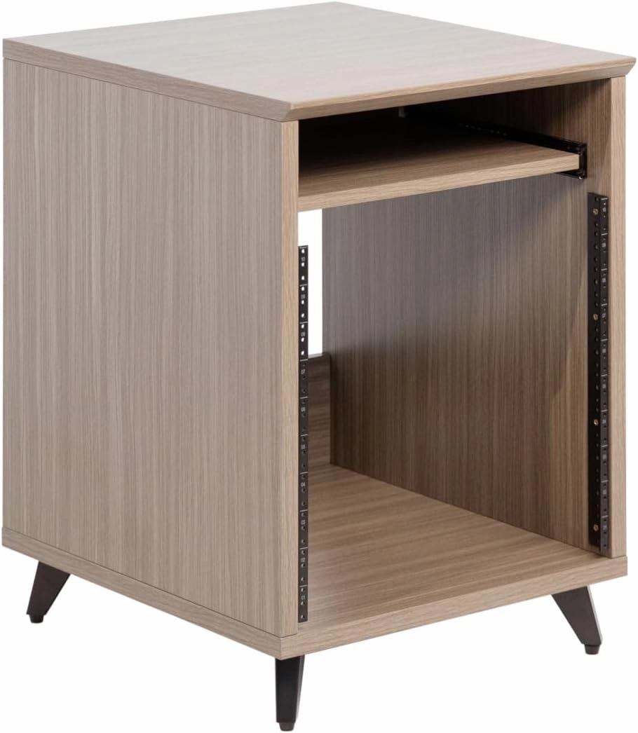 Gator Frameworks Elite Series 10U Studio Rack Desk with Slide-Out Tray and Rear Cable Passthrough; Driftwood Grey Finish (GFW-ELITEDESKRK-Gry) audio rack,hi-fi component stand,media shelf,