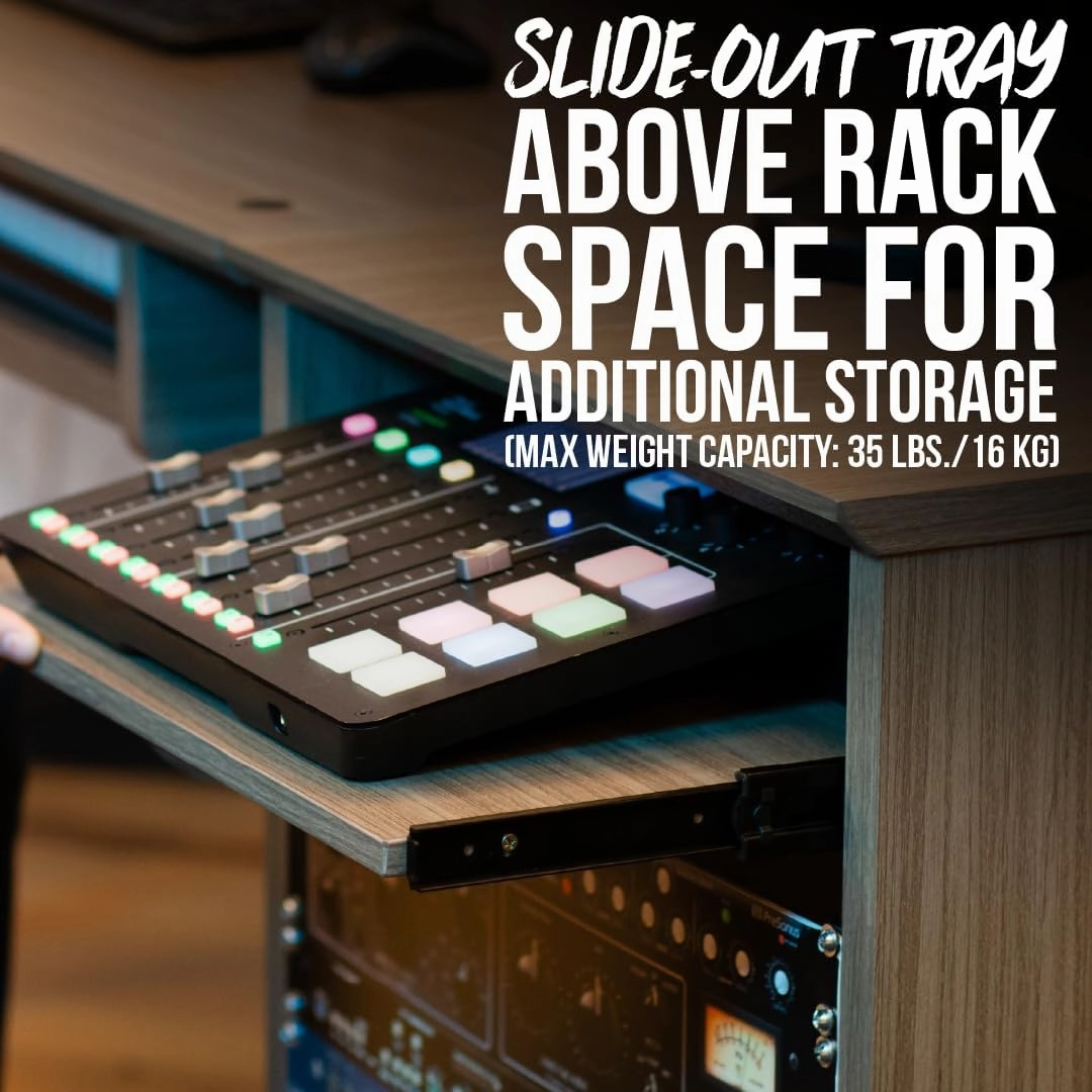 Gator Frameworks Elite Series 10U Studio Rack Desk with Slide-Out Tray and Rear Cable Passthrough; Driftwood Grey Finish (GFW-ELITEDESKRK-Gry)