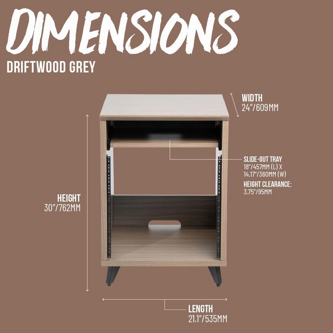 Gator Frameworks Elite Series 10U Studio Rack Desk with Slide-Out Tray and Rear Cable Passthrough; Driftwood Grey Finish (GFW-ELITEDESKRK-Gry)