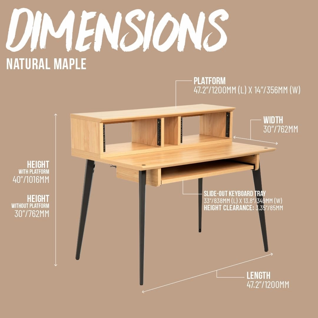 Gator Frameworks Elite Series Studio Desk Workstation with (8U) Adjustable Rack Shelves and Sliding Keyboard Tray; Natural Maple Finish (GFW-ELITEDESK-MPL)