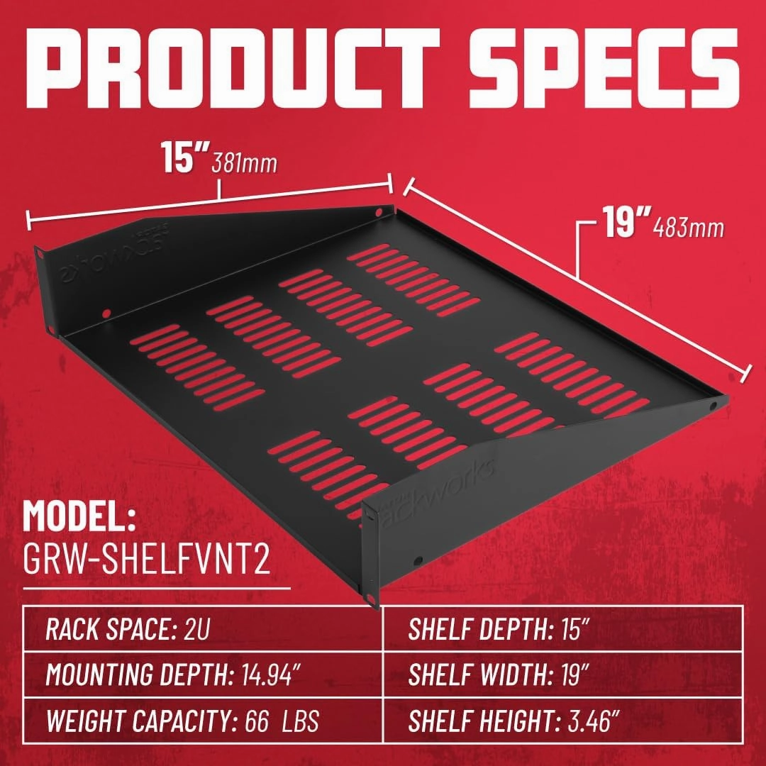Gator Rackworks Universal Rack Mounting Vented Accessory Shelf, 2U Size - 15" Deep (GRW-SHELFVNT2)