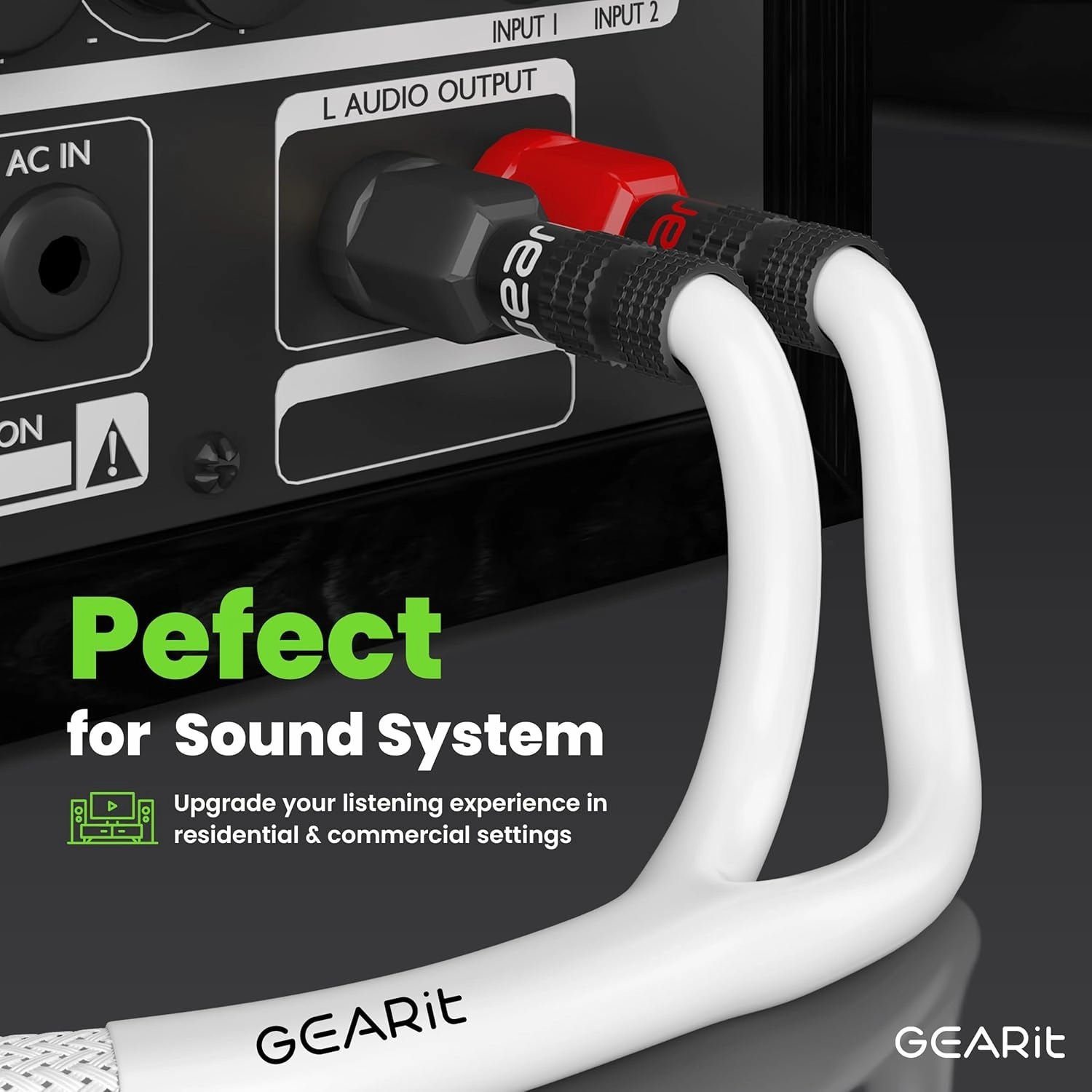 GearIT 12AWG Premium Heavy Duty Braided Speaker Wire (6 Feet) with Dual Gold Plated Banana Plug Tips - Oxygen-Free Copper (OFC) Construction, White
