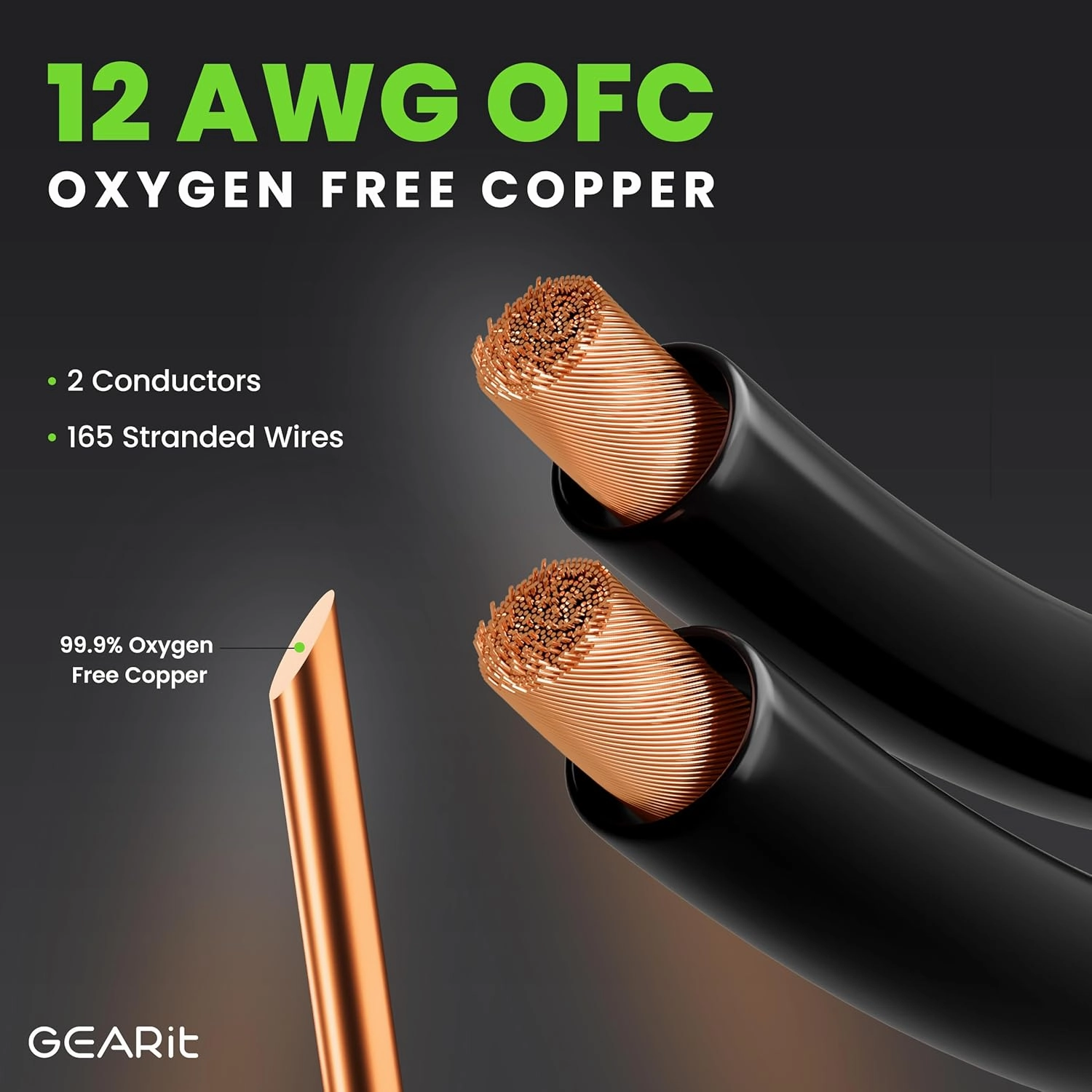 GearIT 12AWG Speaker Cable Wire with Gold-Plated Banana Tip Plugs (15 Feet) In-Wall CL2 Rated, Heavy Duty Braided, 99.9% Oxygen-Free Copper (OFC) - Black, 15ft