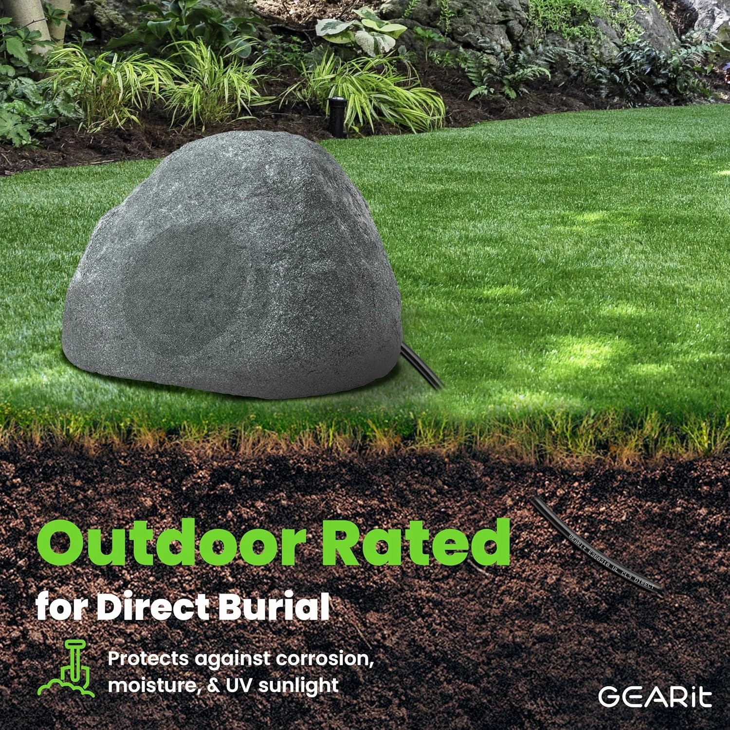 GearIT 14/2 Speaker Wire (100 Feet) 14AWG Gauge - Outdoor Direct Burial in Ground/in Wall / CL3 CL2 Rated / 2 Conductors - OFC Oxygen-Free Copper, Black 100ft