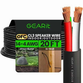 GEARit 14/4 Speaker Wire (20 Feet) 14AWG Gauge, Black 4-Conductors/Outdoor Direct Burial in Ground/in Wall / CL3 CL2 Rated - OFC Oxygen-Free Copper, Black 20ft speaker cable,audio wire,hi-fi speaker cord,