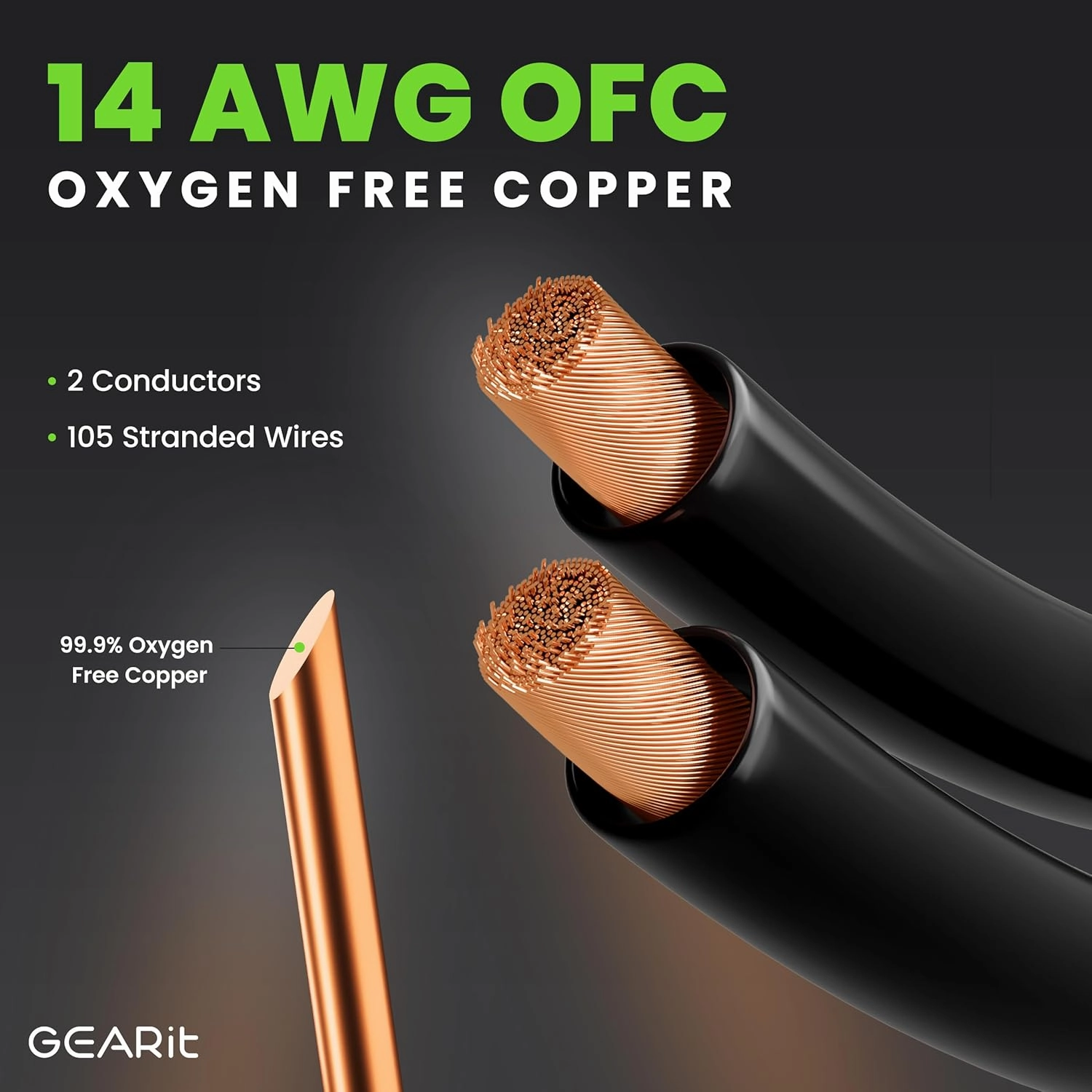 GearIT 14AWG Premium Heavy Duty Braided Speaker Wire Cable (6 Feet) Dual Gold Plated Banana Plug Tips - in-Wall CL2 - Oxygen-Free Copper (OFC) Black