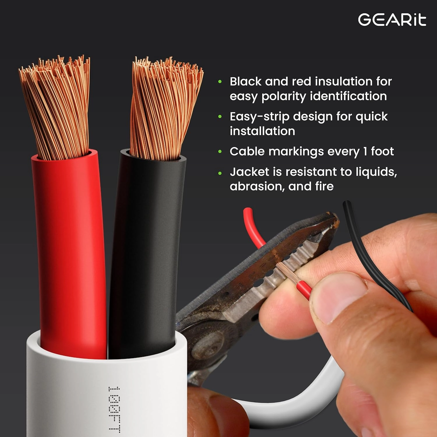 GearIT 16/2 Speaker Wire (100 Feet) 16AWG Gauge - in Wall Audio Speaker Wire Cable / CL2 Rated / 2 Conductors - OFC Oxygen-Free Copper, White 100ft