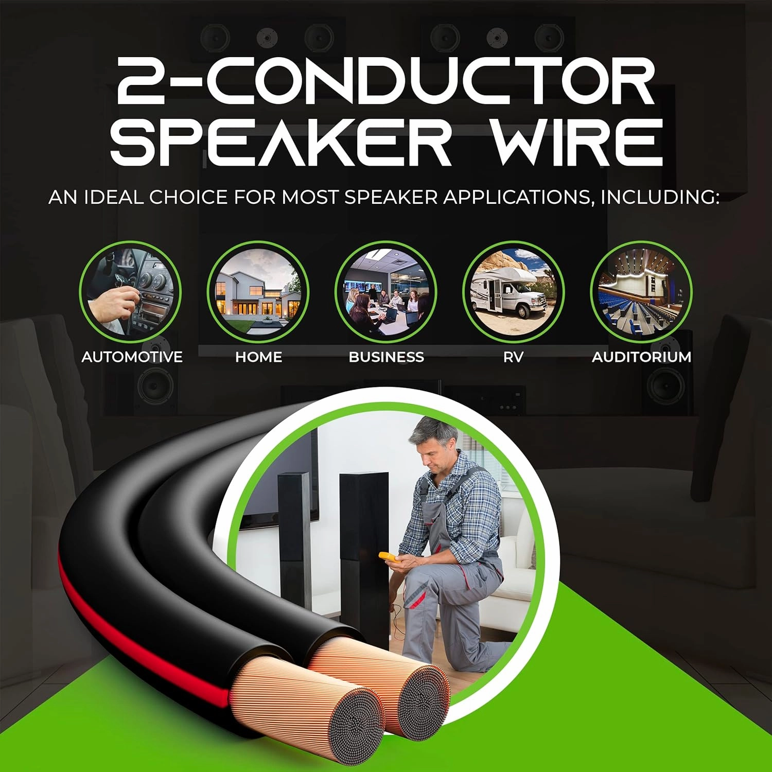 GEARit 18AWG Speaker Wire, Pro Series 18 Gauge Speaker Wire Cable (200 Feet / 60 Meters) Great Use for Home Theater Speakers and Car Speakers, Black
