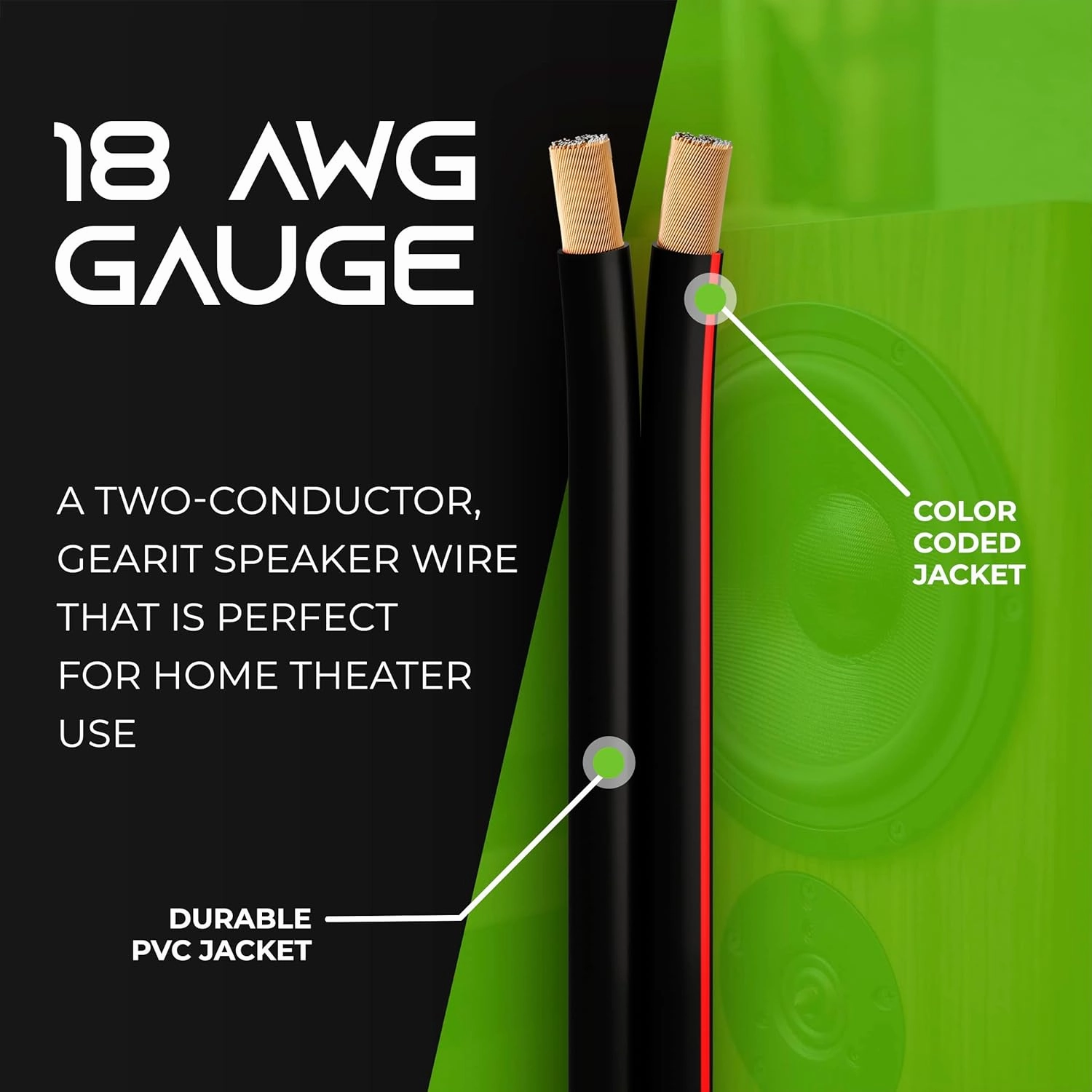 GEARit 18AWG Speaker Wire, Pro Series 18 Gauge Speaker Wire Cable (200 Feet / 60 Meters) Great Use for Home Theater Speakers and Car Speakers, Black