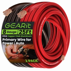 GEARit, 8 Gauge Wire, for Automotive Power/Ground, Battery Cable, Car Audio, RV, Amp, CCA, Automotive Wire, Amp Kit, Battery Cables, Wiring Kit, (25 feet Each- Black/Red) speaker cable,audio wire,hi-fi speaker cord,
