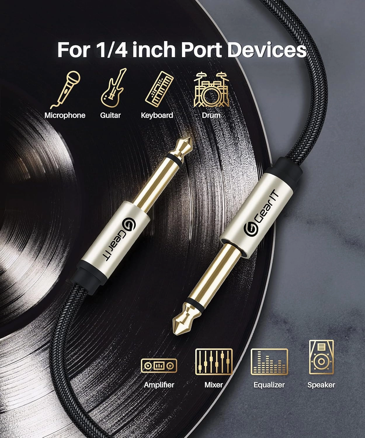 GEARit Guitar Instrument Cable (3ft 2-Pack) 1/4 Inch to 1/4 inch TS Straight Male to Male 6.35mm Mono Jack with Alloy Connector and Nylon Braid
