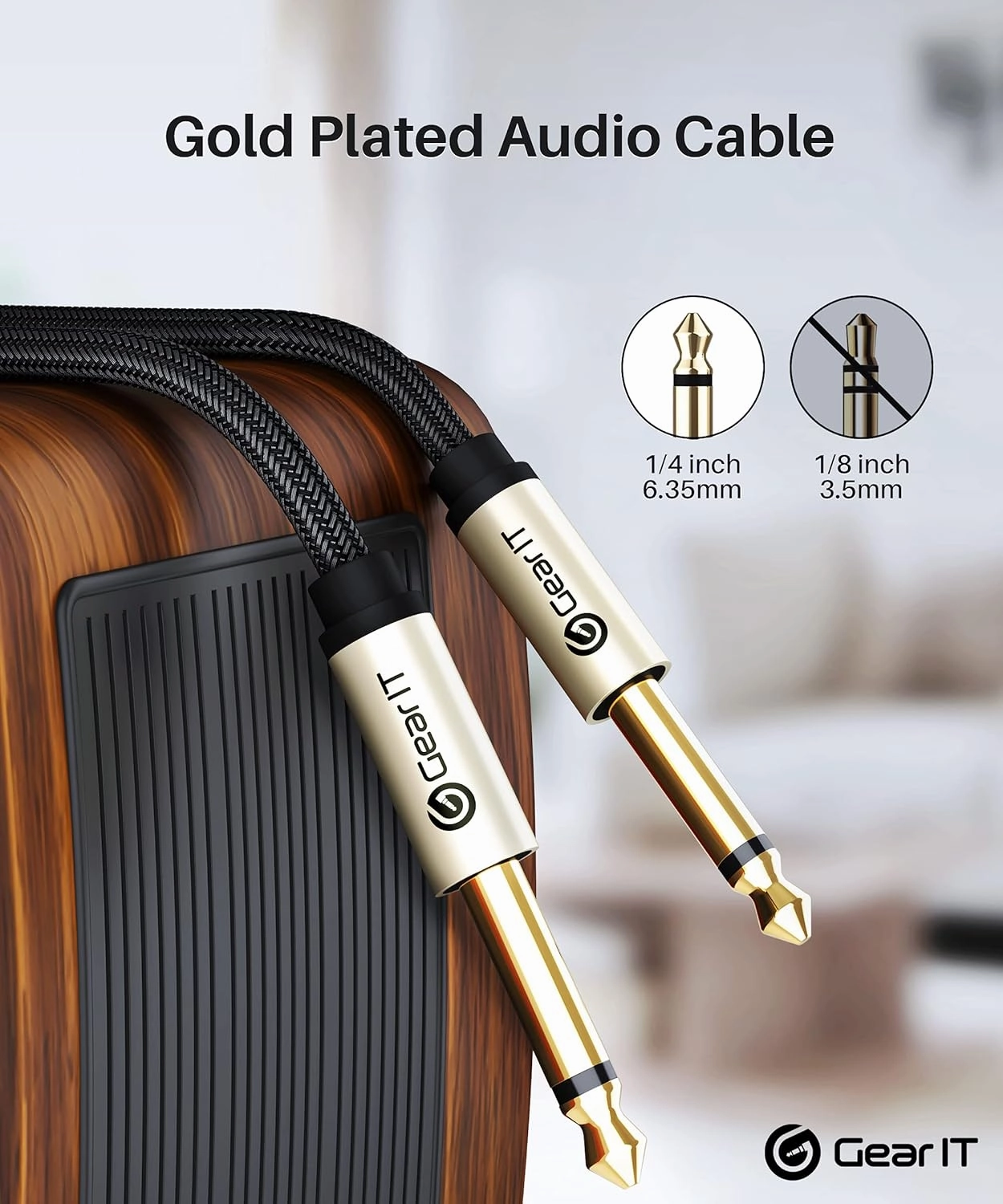 GEARit Guitar Instrument Cable (3ft 2-Pack) 1/4 Inch to 1/4 inch TS Straight Male to Male 6.35mm Mono Jack with Alloy Connector and Nylon Braid