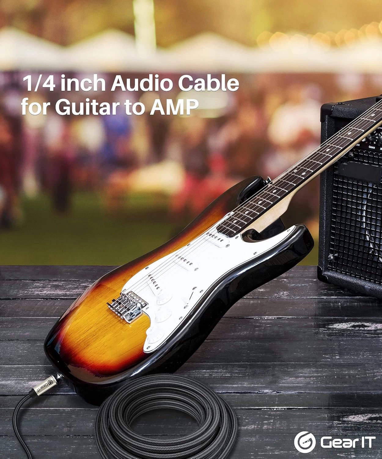 GEARit Guitar Instrument Cable (3ft 2-Pack) 1/4 Inch to 1/4 inch TS Straight Male to Male 6.35mm Mono Jack with Alloy Connector and Nylon Braid