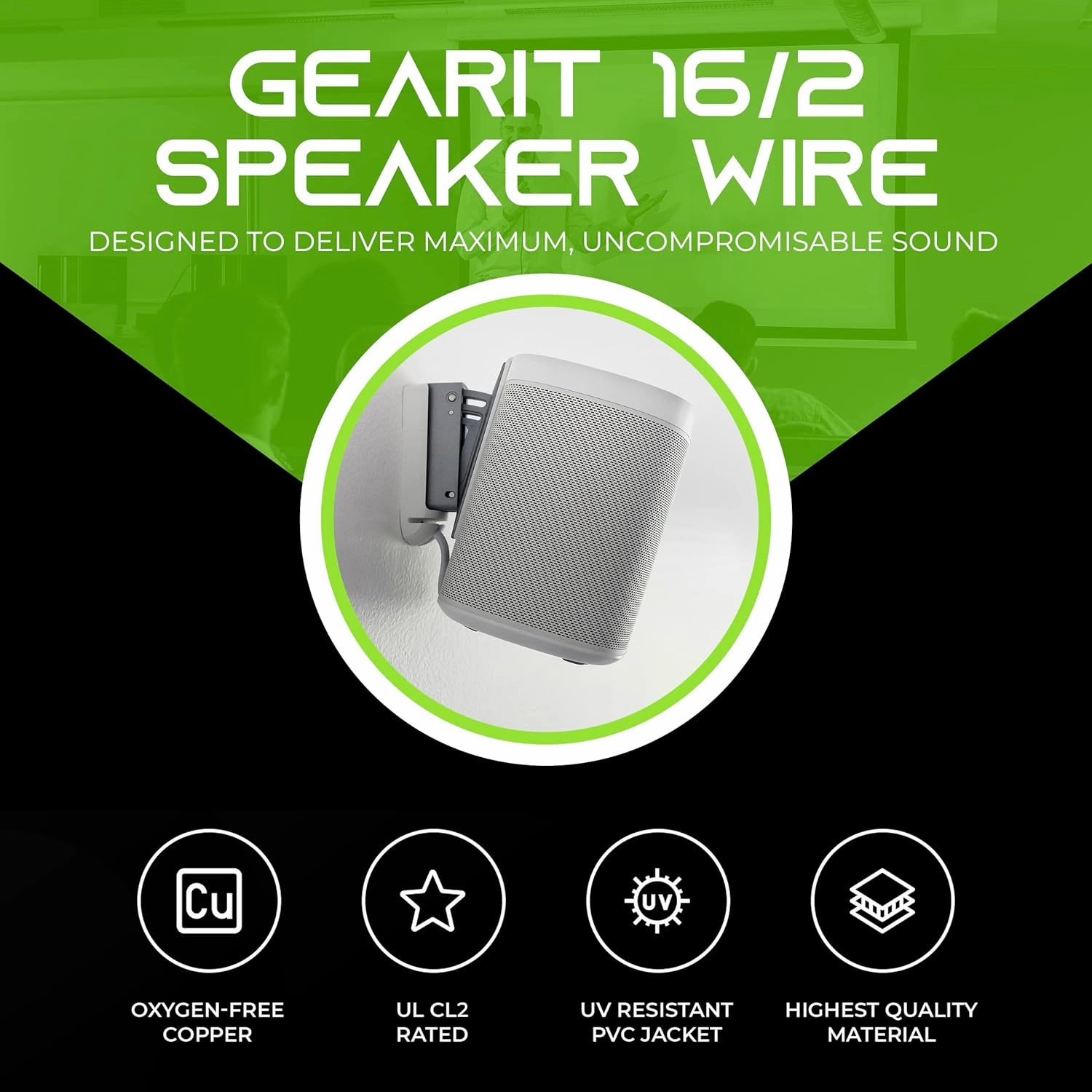 GearIT in-Wall Speaker Wire OFC 2x1.5mm (152.4 Meters - White) Oxygen-Free Copper - Hi-Fi Audio Cable for in-Wall / CL2 Rated / 2-Conductors - 16 Gauge AWG, 500 Feet