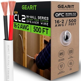 GearIT in-Wall Speaker Wire OFC 2x1.5mm (152.4 Meters - White) Oxygen-Free Copper - Hi-Fi Audio Cable for in-Wall / CL2 Rated / 2-Conductors - 16 Gauge AWG, 500 Feet speaker cable,audio wire,hi-fi speaker cord,