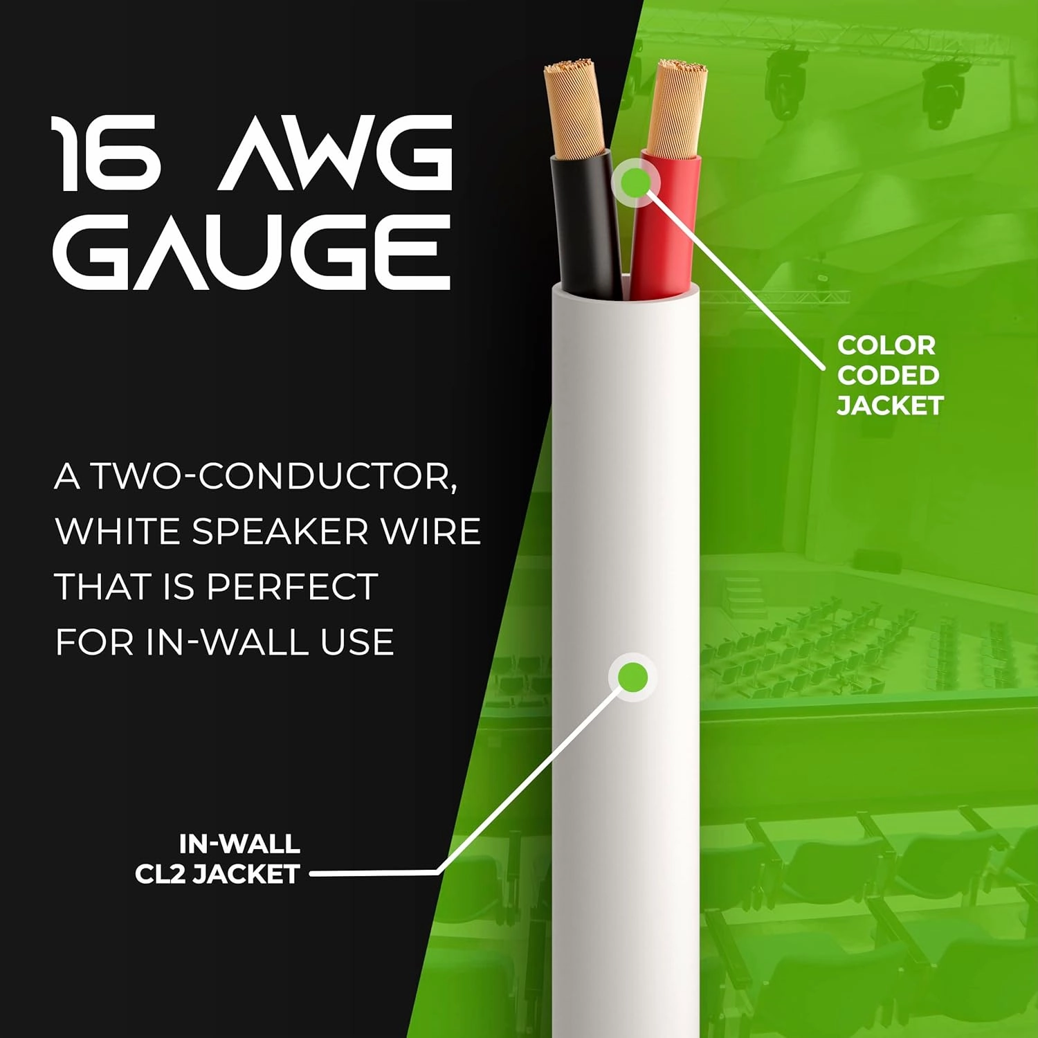 GearIT in-Wall Speaker Wire OFC 2x1.5mm (152.4 Meters - White) Oxygen-Free Copper - Hi-Fi Audio Cable for in-Wall / CL2 Rated / 2-Conductors - 16 Gauge AWG, 500 Feet
