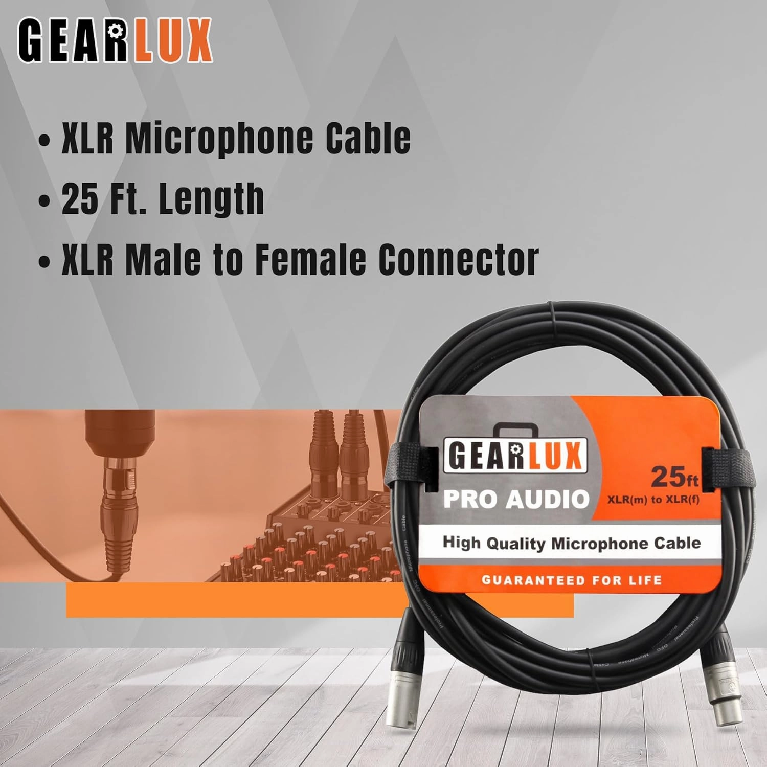 Gearlux XLR Microphone Cable, Fully Balanced, Male to Female, 25 Feet - 2 Pack