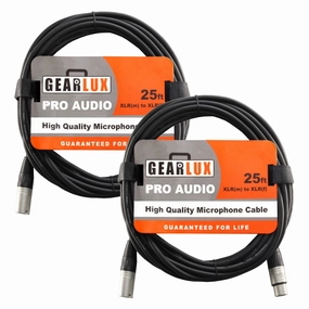 Gearlux XLR Microphone Cable, Fully Balanced, Male to Female, 25 Feet - 2 Pack speaker cable,audio wire,hi-fi speaker cord,