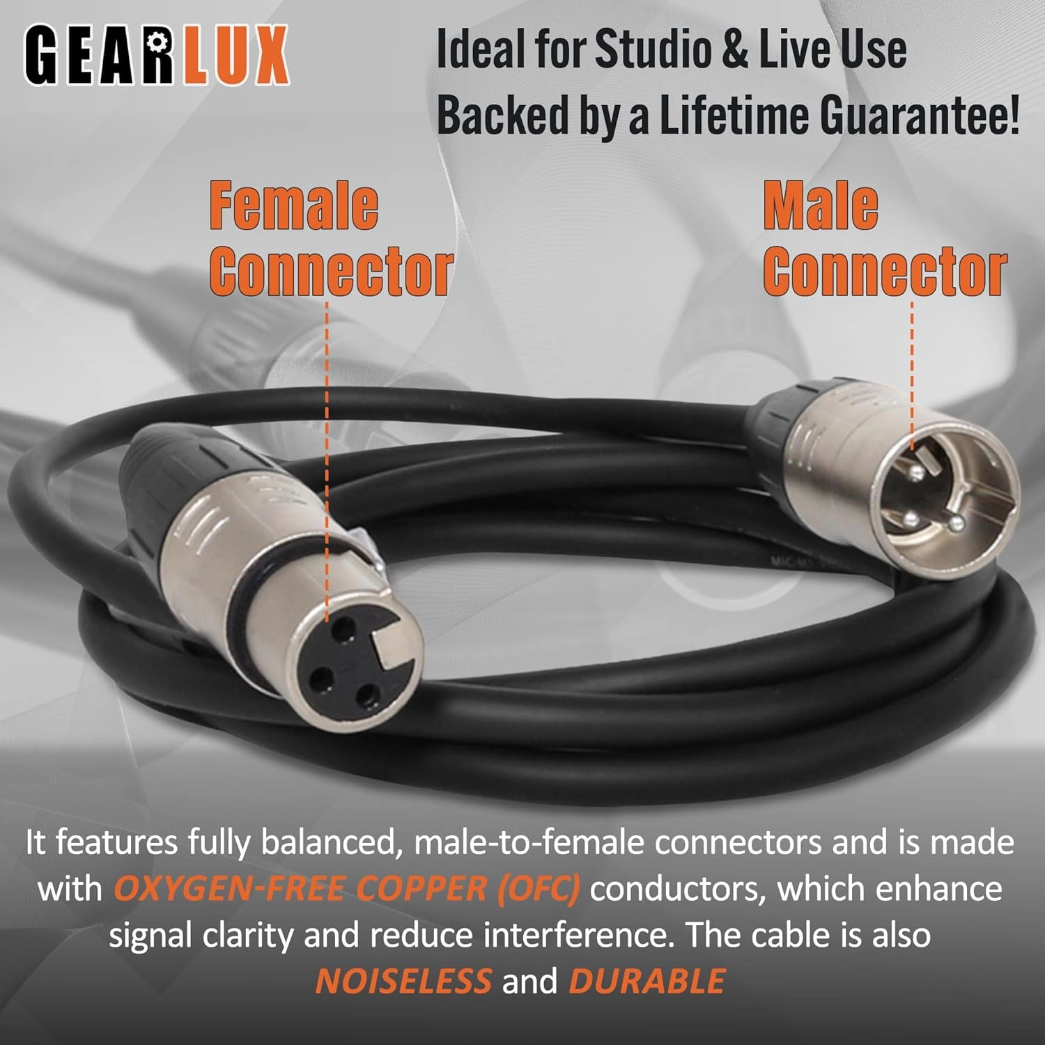 Gearlux XLR Microphone Cable, Fully Balanced, Male to Female, 25 Feet - 2 Pack
