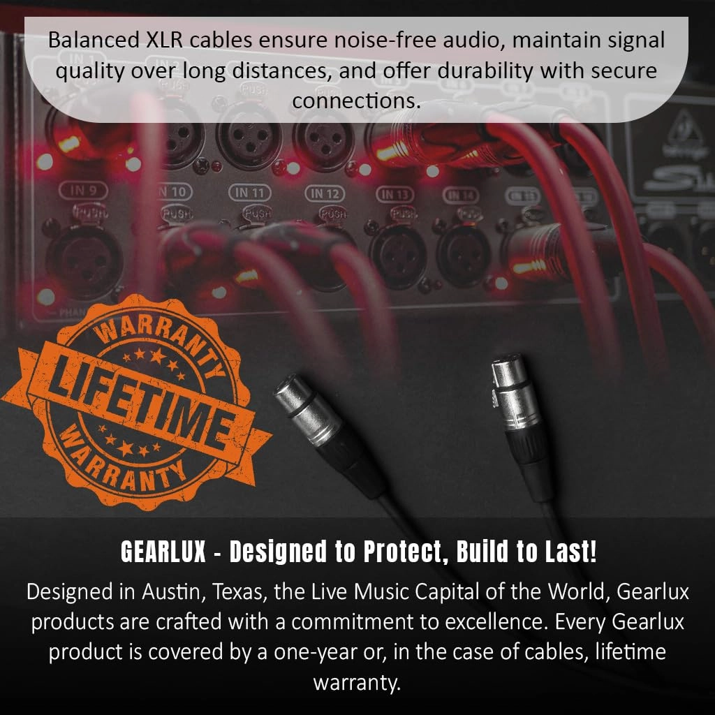 Gearlux XLR Microphone Cable, Fully Balanced, Male to Female, 25 Feet - 2 Pack