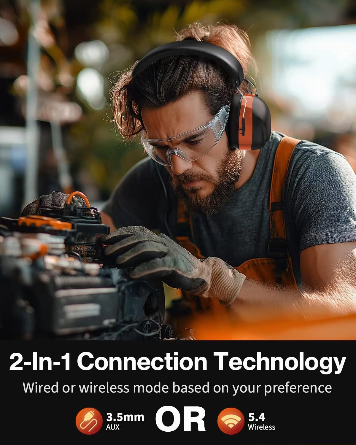 Gel Cushions Ear Muffs, Bluetooth 5.4 Hearing Protection Headphones with 1200mAh Battery, 120H Working Time, 30dB SNR, Larger Buttons for Easy Operation, Superior Stereo Sound Quality