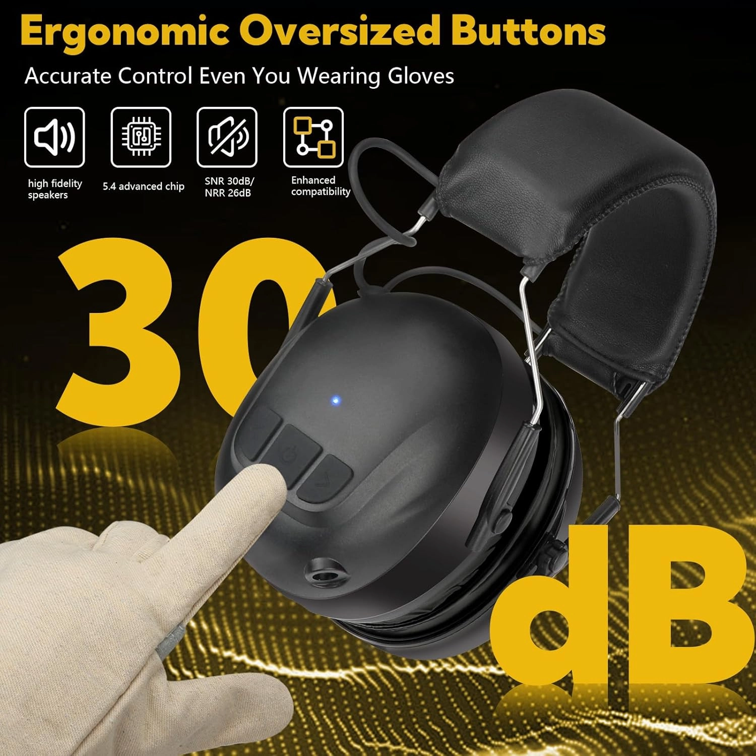Gel Ear Pads Bluetooth 5.4 Hearing Protection Headphones, 30dB Noise Cancelling Headphones, 1200mAh Rechargeable Safety Earmuffs Bluetooth Ear Protection for Mowing