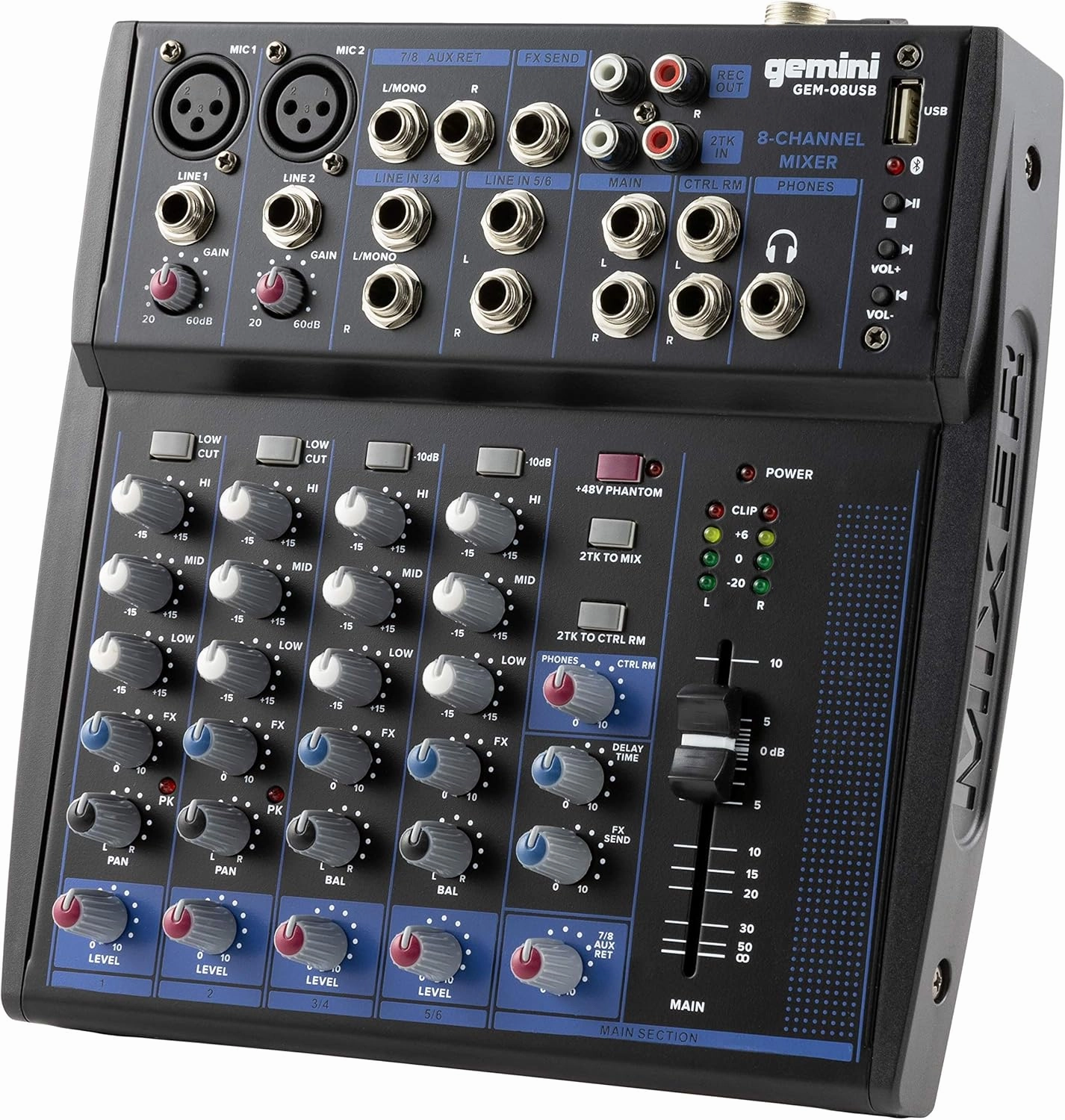 Gemini 8-Channel Audio Mixer with USB Playback, FX, EQ & Phantom Power  Mini Sound Mixer Board, DJ Mix Console, USB Mixer for Music, Podcast, Live Sound, Content Creation & Studio Recording balanced output player,audiophile player,hi-res digital pl
