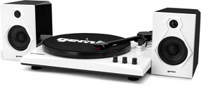 Gemini Sound TT-900-3-Speed Turntable with Bluetooth, 2-Way Stereo Speakers, and Pitch Adjustment (White) belt-drive turntable,vinyl record player,audiophile turntable,
