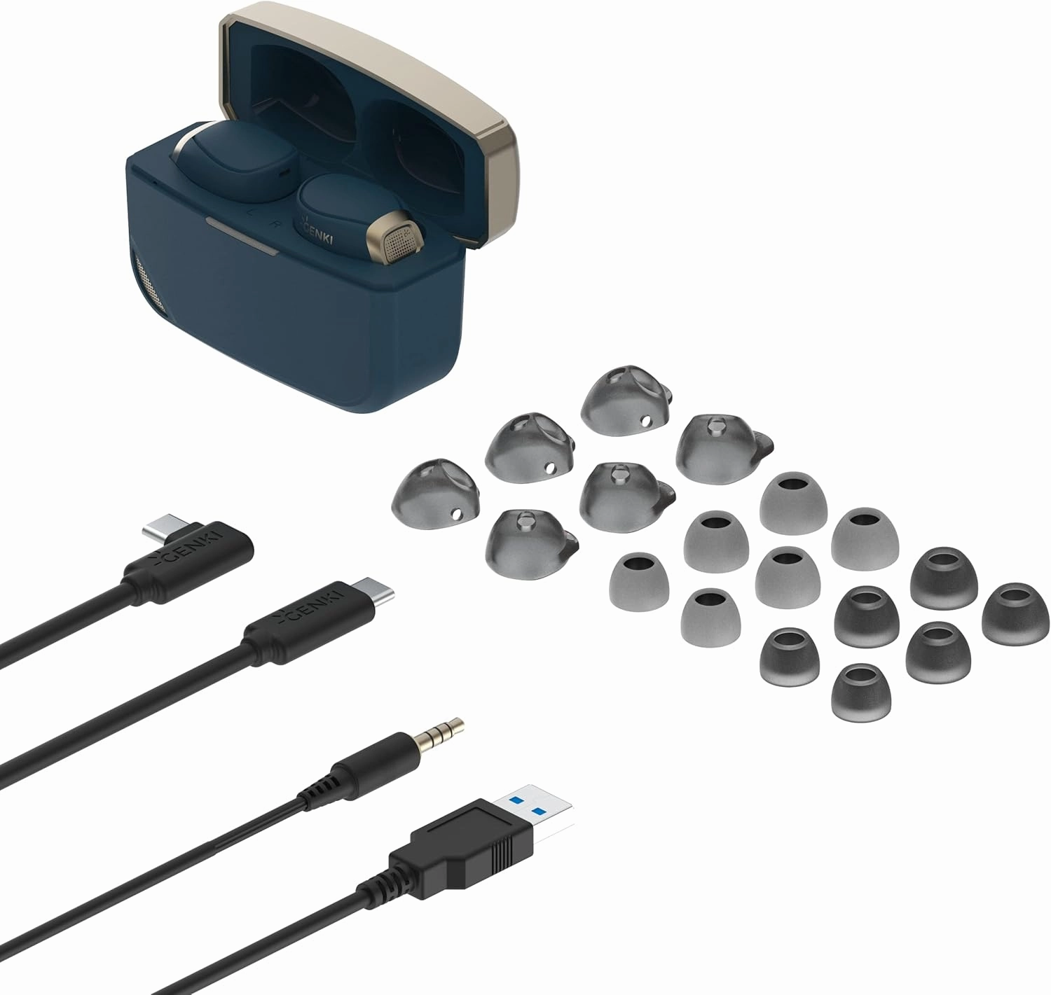 Genki Waveform Earbuds - Bridges Blue - DualStream Mix 2 Audio Sources - Low Latency Bluetooth 5.3 aptX Adaptive 50ms Noise Cancellation Wireless Gaming Earbuds with Microphone for Android and Iphone wireless audio bridge,Bluetooth transmitter,WiFi audio l