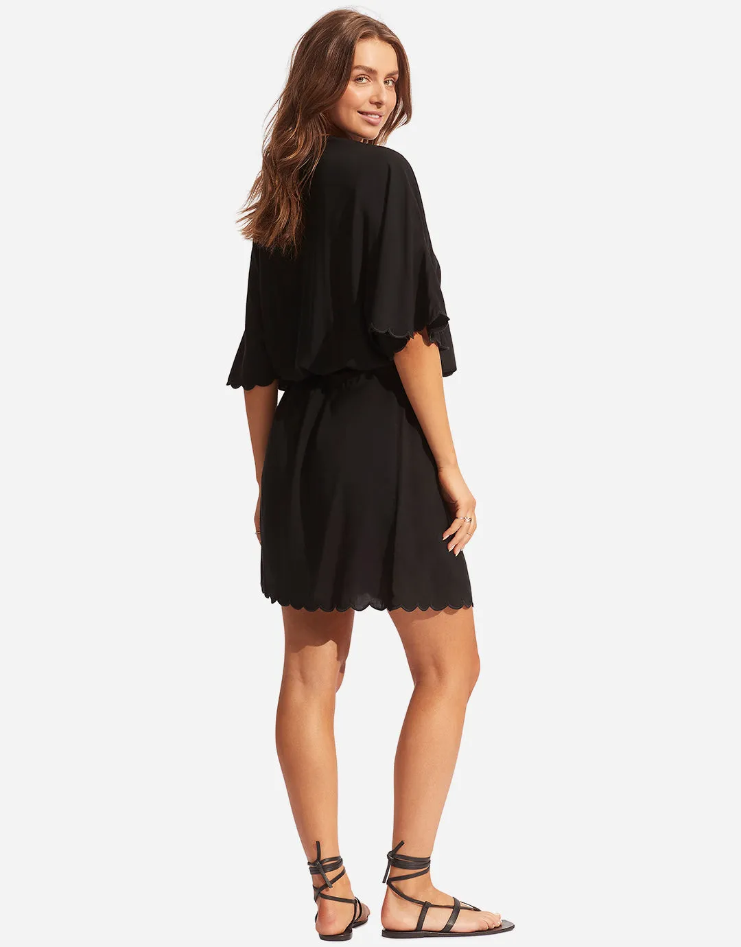 Gia Scallop Kaftan - Black