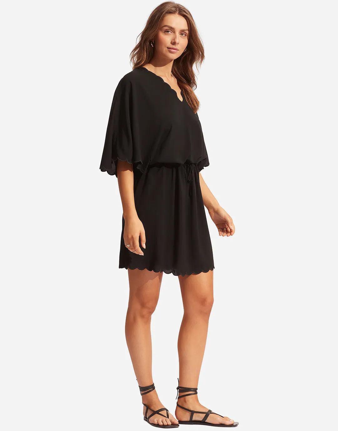 Gia Scallop Kaftan - Black