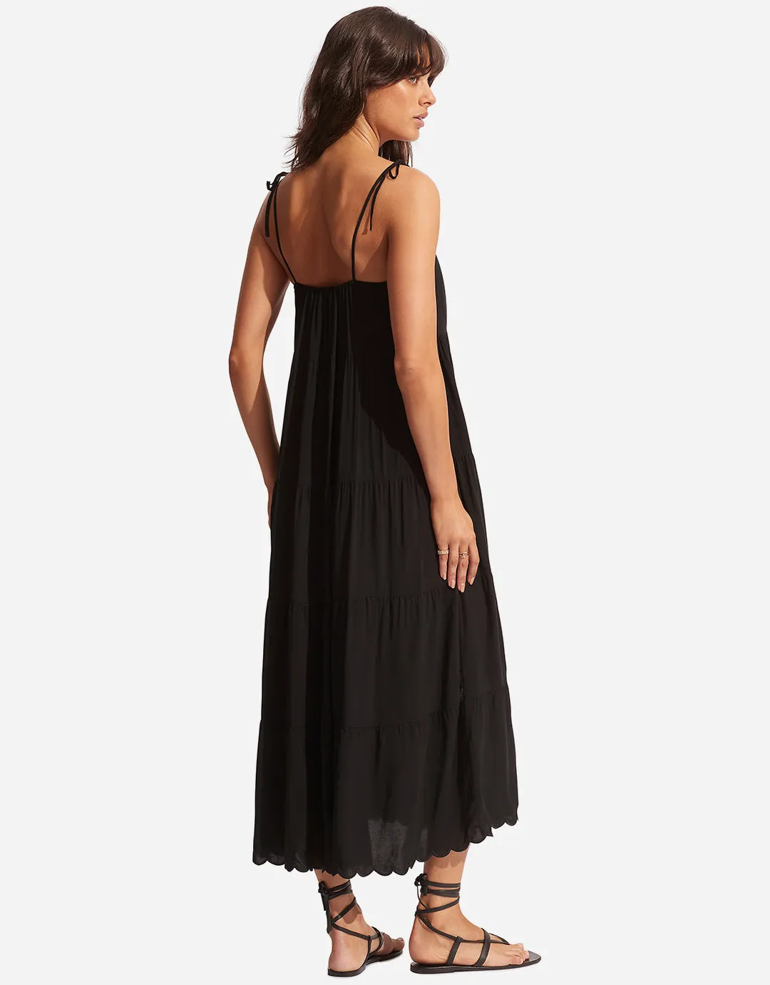 Gia Scallop Midi Dress - Black