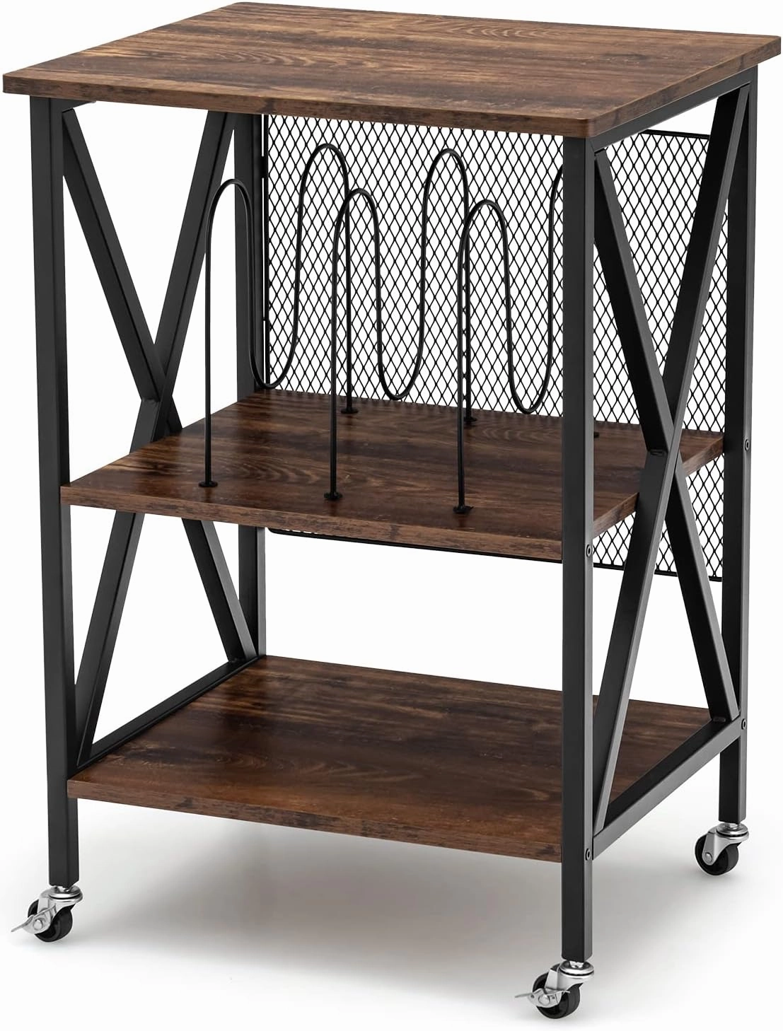 Giantex Record Player Stand, Vinyl Record Storage Table w/ 3 M-Shaped Dividers & 4 Rolling Wheels, Turntable Stand Holds Up to 250 Albums for Living Room, Office, Rustic Brown vinyl storage,record holder,LP organizer,