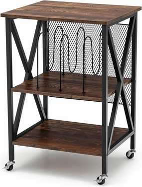 Giantex Record Player Stand, Vinyl Record Storage Table w/ 3 M-Shaped Dividers & 4 Rolling Wheels, Turntable Stand Holds Up to 250 Albums for Living Room, Office, Rustic Brown vinyl storage,record holder,LP organizer,