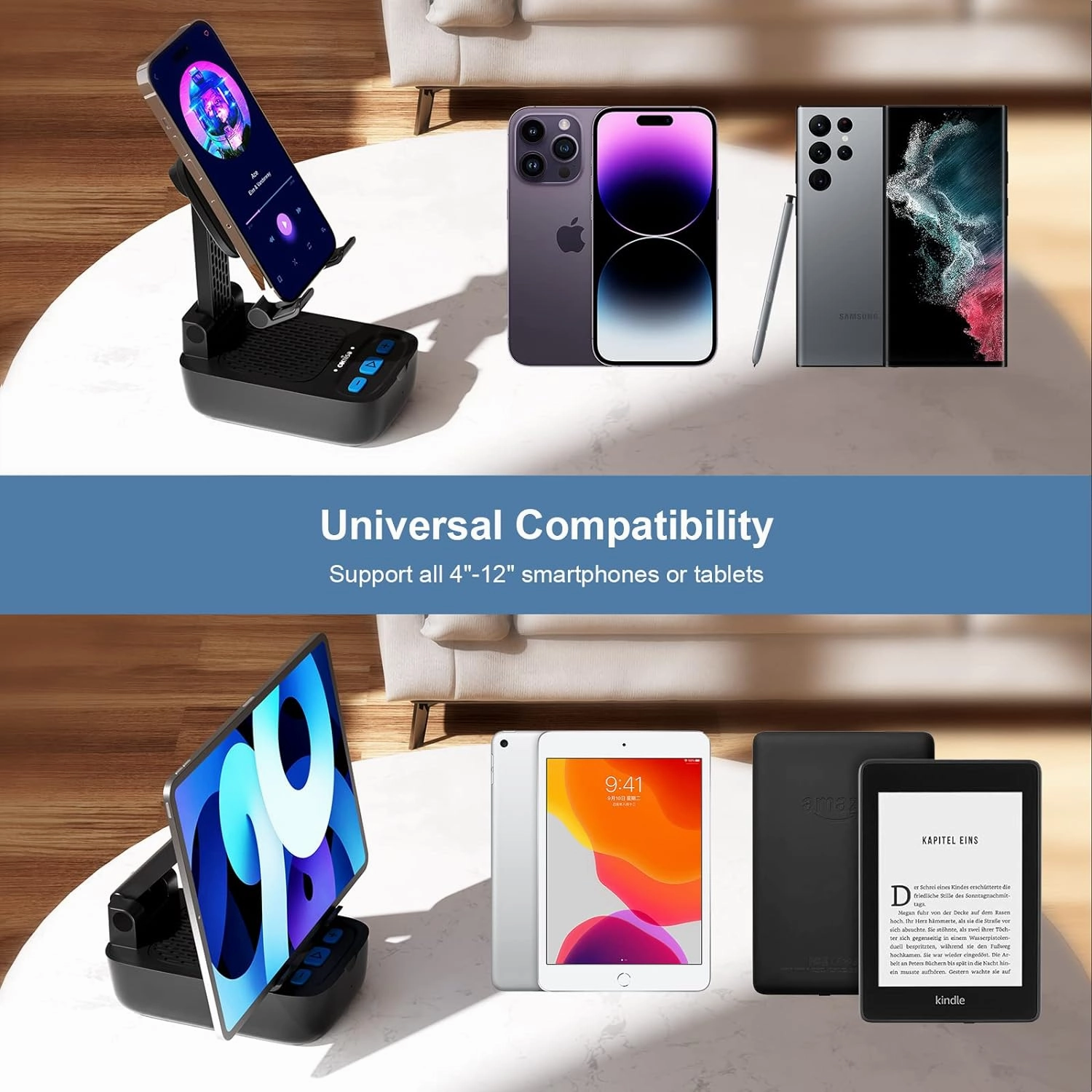 Gifts for Men Women,Birthday Gifts,Cell Phone Stand with Wireless Bluetooth Speaker, Punchy Bass & HD Stereo Sound Speaker for Home & Outdoors Compatible with iPhone/ipad/Samsung-Black