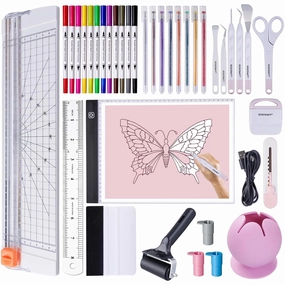 GO2CRAFT 37Pcs Essential Tool Set for Cricut Machine, Ultimate Tool with 7Pcs Weeding Tools for Vinyl, LED Light Pad, 12'' Paper Cutter, Vinyl Scrap Collector, Crafting Starter Kit for Cricut Projects vinyl accessories,turntable parts,record player tools