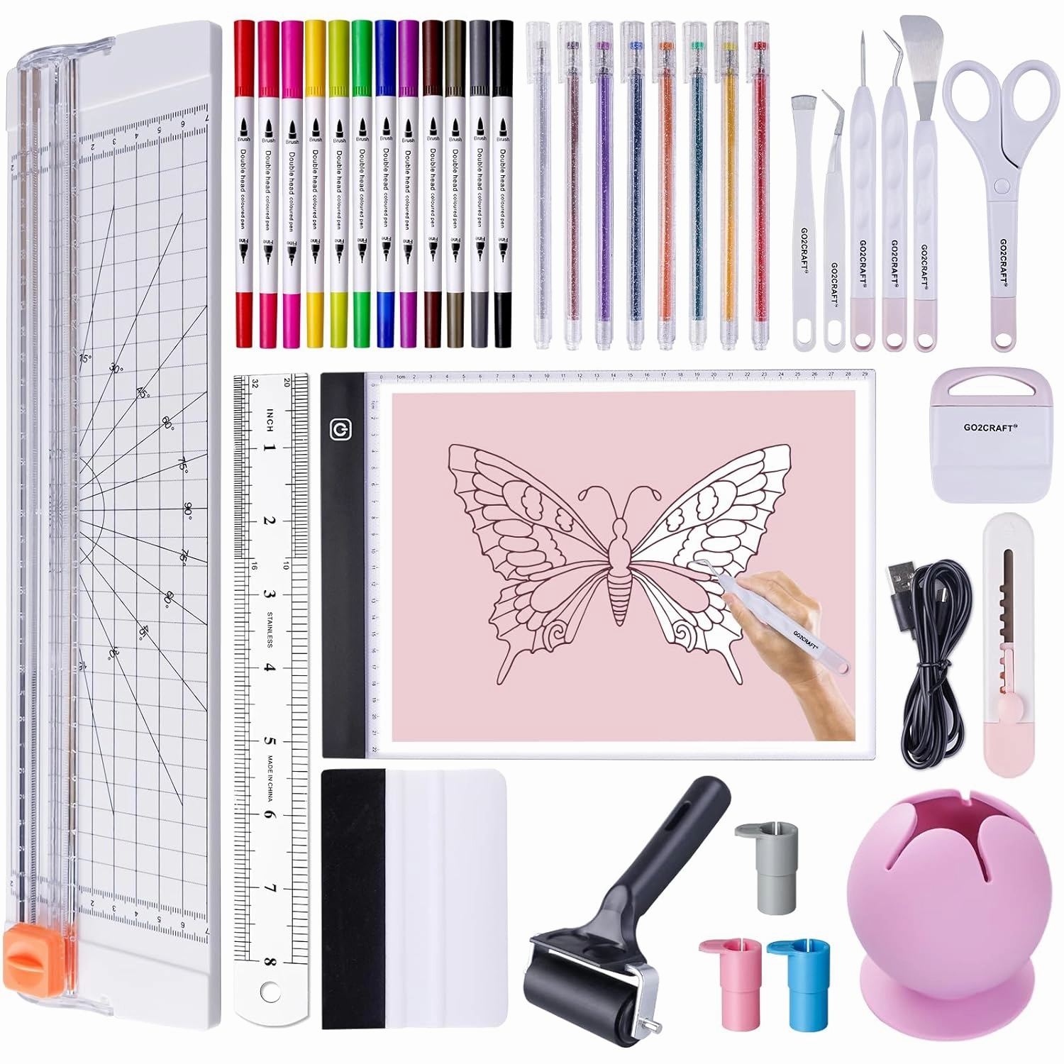 GO2CRAFT 37Pcs Essential Tool Set for Cricut Machine, Ultimate Tool with 7Pcs Weeding Tools for Vinyl, LED Light Pad, 12'' Paper Cutter, Vinyl Scrap Collector, Crafting Starter Kit for Cricut Projects vinyl accessories,turntable parts,record player tools
