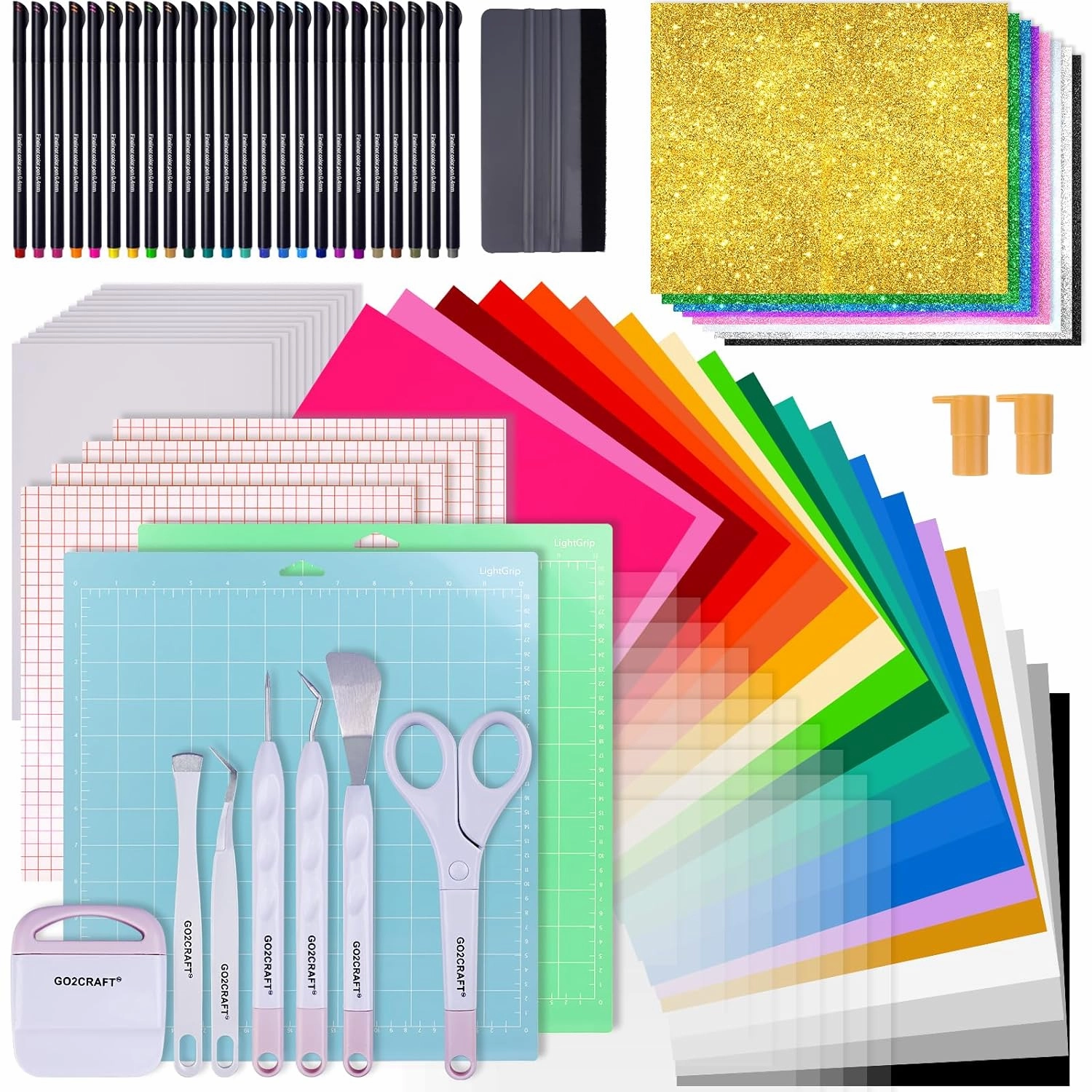 GO2CRAFT All-in-One Accessories Bundle for Cricut Makers and All Explore Air, 90Pcs Ultimate Tools and Accessories with Vinyl, Weeding Tools, Transfer Tape, Crafting Starter Kit for Cricut Projects vinyl accessories,turntable parts,record player tools,