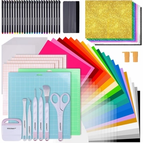 GO2CRAFT All-in-One Accessories Bundle for Cricut Makers and All Explore Air, 90Pcs Ultimate Tools and Accessories with Vinyl, Weeding Tools, Transfer Tape, Crafting Starter Kit for Cricut Projects vinyl accessories,turntable parts,record player tools,