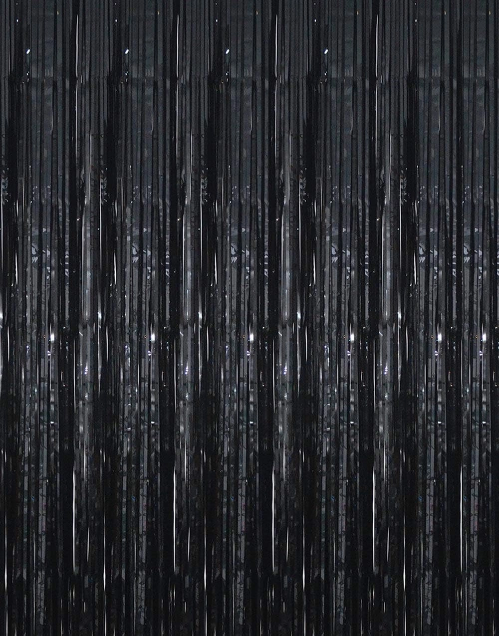 GOER 3.2 ft x 9.8 ft Black Photo Backdrop Party Streamers for Halloween,Birthday Party,1 Pack Black Metallic Tinsel Foil Fringe Curtains Party Decorations Wedding Decor network streamer,wireless audio player,Wi-Fi music streamer,